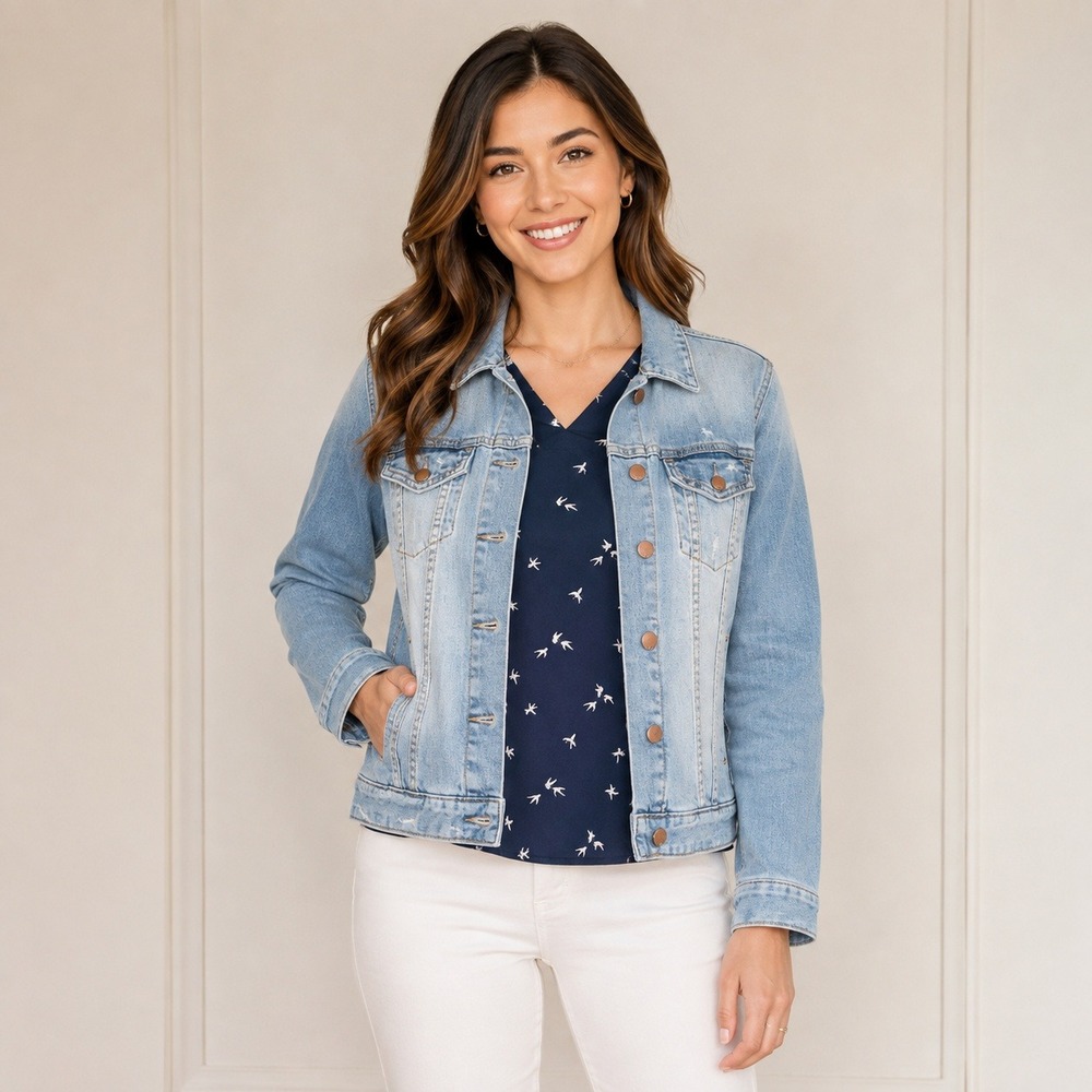 Gap Denim Jacket Womens M Light Wash 1969 Distressed Button Front RN54023